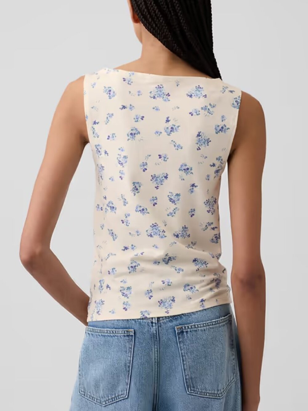 GAP Boatneck Tank Top Light Blue Floral - Picture 3 of 10